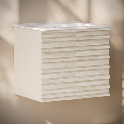 Cascade 24" Wall-Mounted Bathroom Vanity in White Oak with 3-Hole Centerset Sink Top