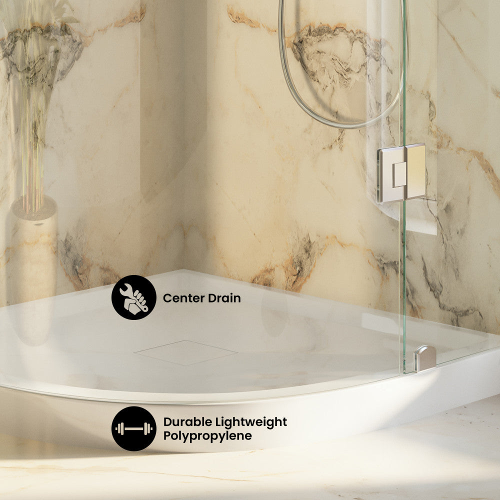 Marquette 36" x 36" Round Corner Double-Threshold Shower Pan Base with Center Drain in Glossy White