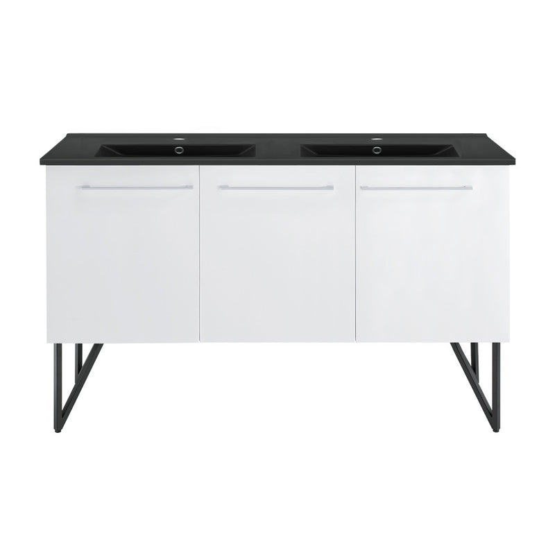 Annecy 60 in. White, Double Basin Bathroom Vanity With Black Artificial Stone Sink Top