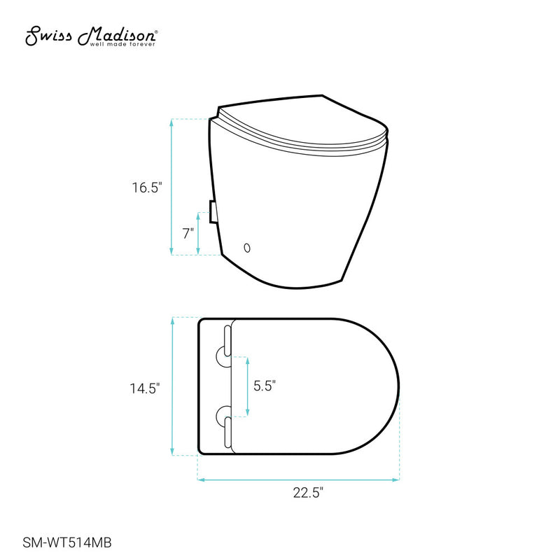 St. Tropez Back-to-Wall Toilet Bundle 0.8/1.6 GPF Dual Flush in Matte Black with White Flush Plate