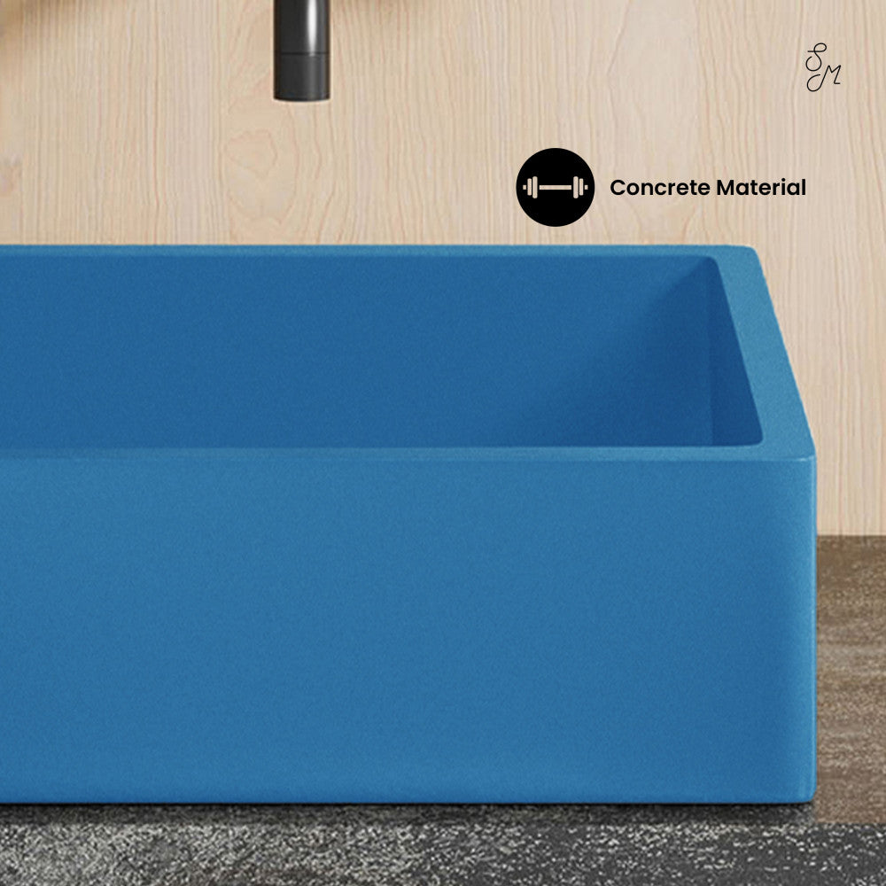 Lisse 15.5" Concrete Square Vessel Sink in Ocean Blue