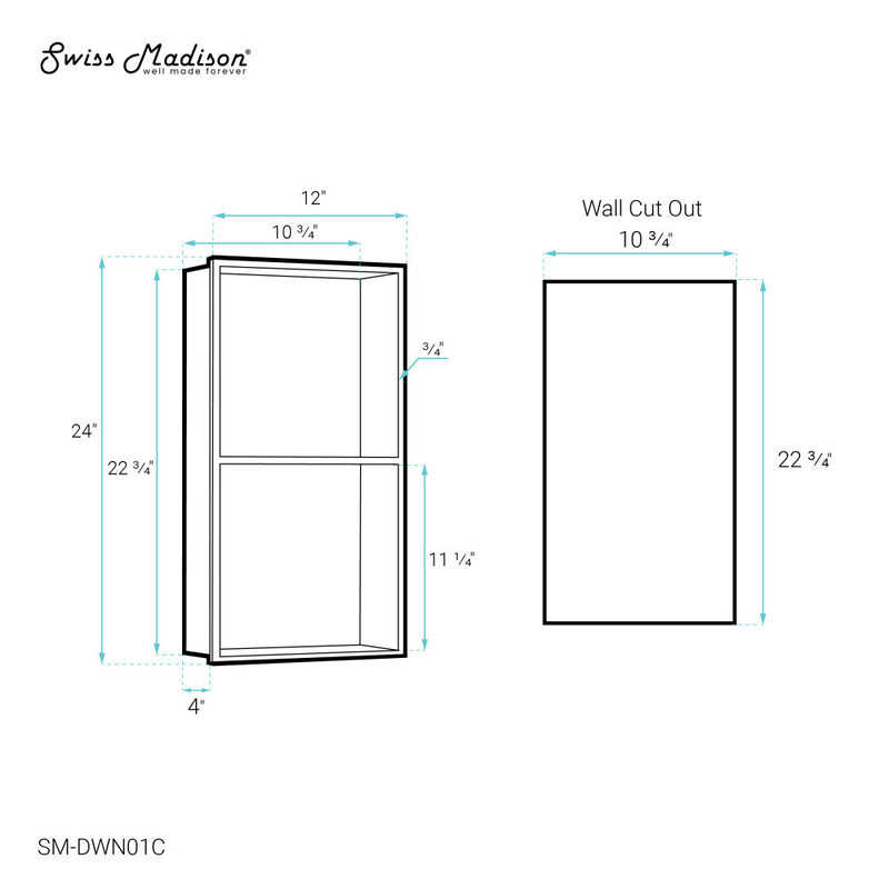 Voltaire 12" x 24" Stainless Steel Double Shelf Wall Niche in Matte Chrome