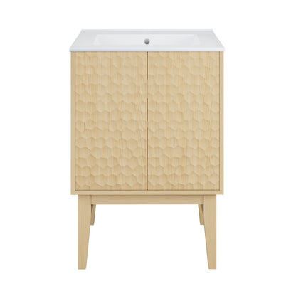 Bosse 24" Freestanding Bathroom Vanity in Natural Oak with Sink Top