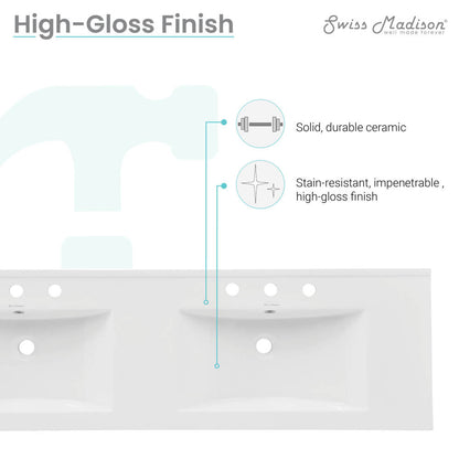 60 inch Vanity Top Bathroom Sink with 3 Holes