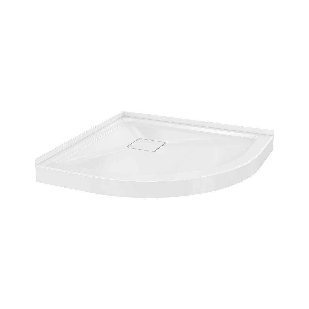 Marquette 32" x 32" Round Corner Double-Threshold Shower Pan Base with Center Drain in Glossy White