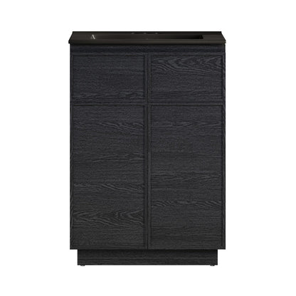 St. Tropez 24" Freestanding Bathroom Vanity in Black Oak with Black 3-Hole Centerset Sink Top