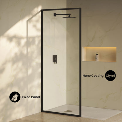 Pierre 34 x 76 Framed Fixed 3/8 in. (10mm) Clear Tempered Glass Shower Door with Matte Black Frame