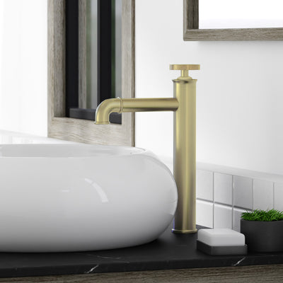 Avallon Single Hole, Single-Handle Wheel, High Arc Bathroom Faucet in Brushed Gold