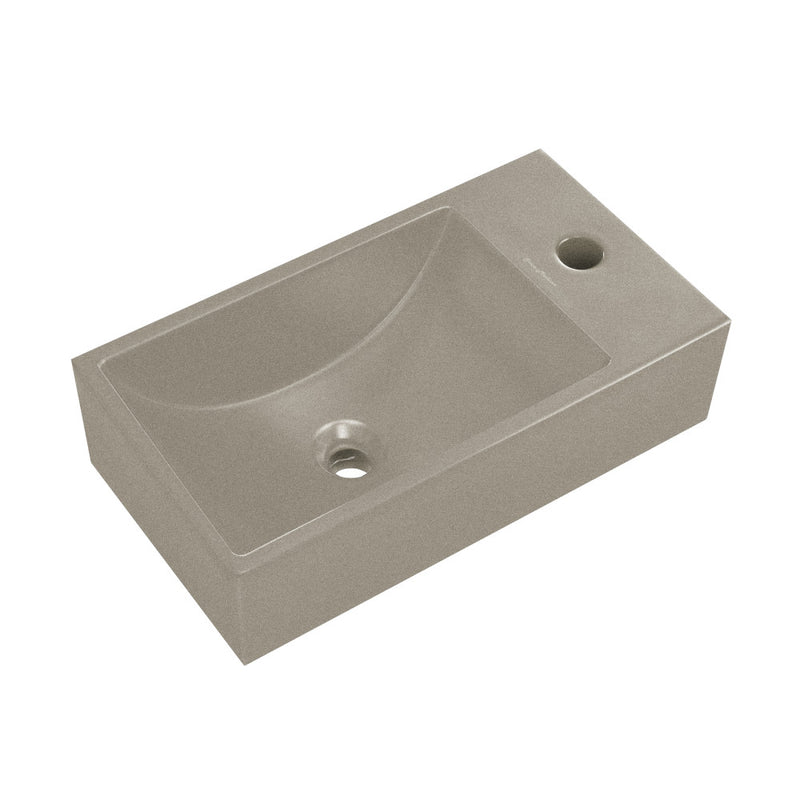Lisse 16" Concrete Rectangle Wall-Mounted Sink with Right Side Faucet Mount in Matte Taupe