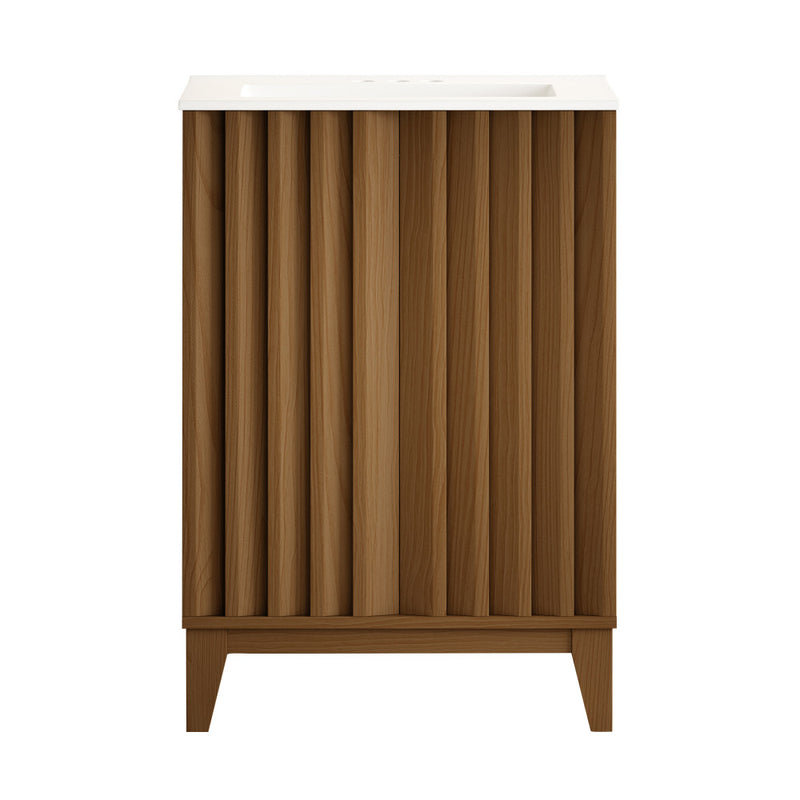 Troyes 24" Freestanding Bathroom Vanity in Brown Oak with 3-Hole Centerset Sink Top