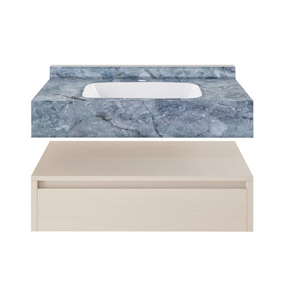 Avancer 36" Wall-Mounted Bathroom Vanity in White Oak with Blue Celeste Sink Top