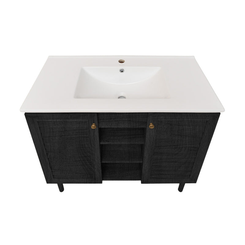 Bron 36" Freestanding Bathroom Vanity in Black Oak with Sink Top