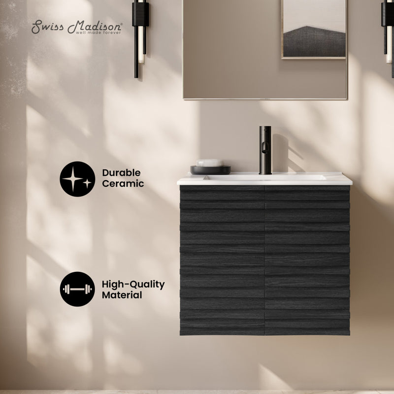 Cascade 24" Wall-Mounted Bathroom Vanity in Black Oak with Sink Top