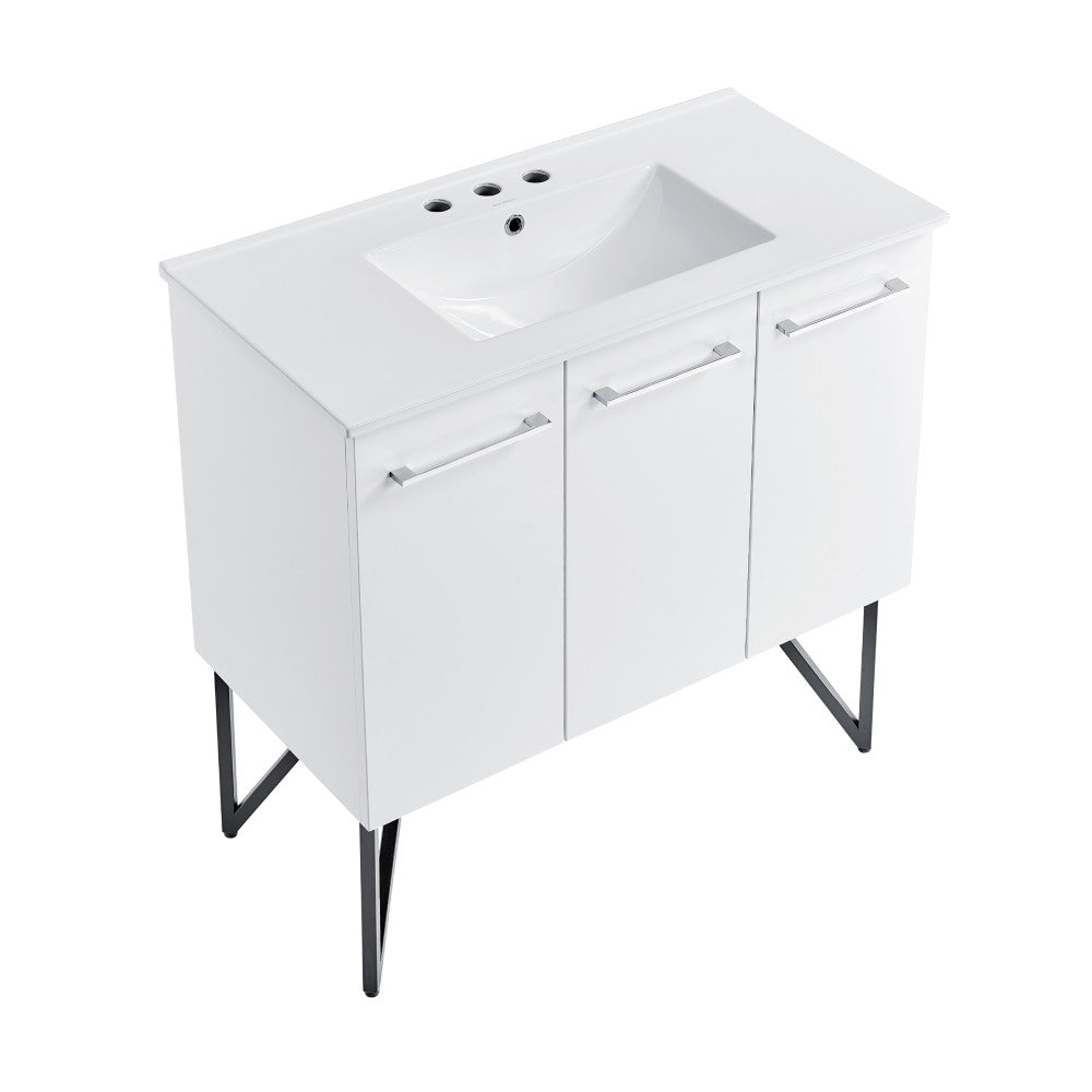 Annecy 36 in. White Bathroom Vanity With White, 3-Hole Ceramic Sink Top