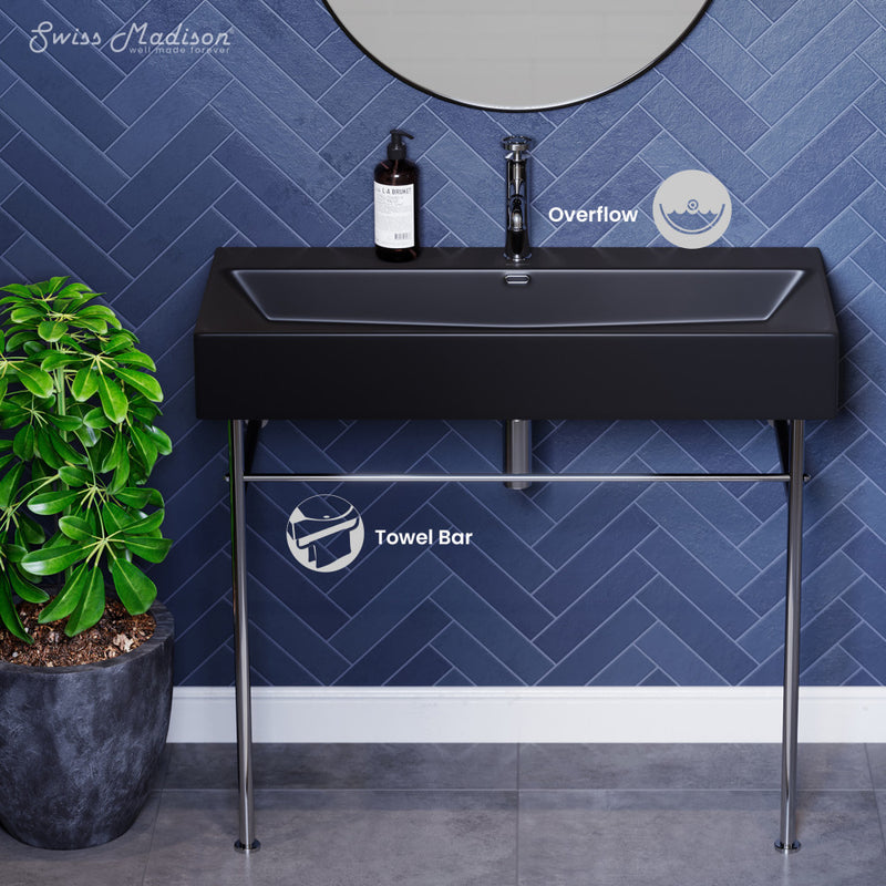 Claire 40 Ceramic Console Sink Matte Black Basin Chrome Legs