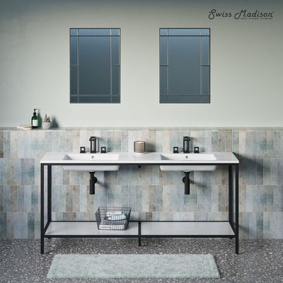 Pierre 72 Double, Freestanding, Open Shelf, Matte Black Metal Frame Bathroom Vanity