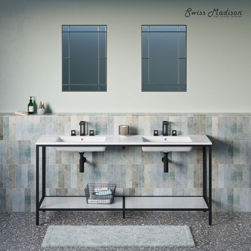 Pierre 72 Double, Freestanding, Open Shelf, Matte Black Metal Frame Bathroom Vanity