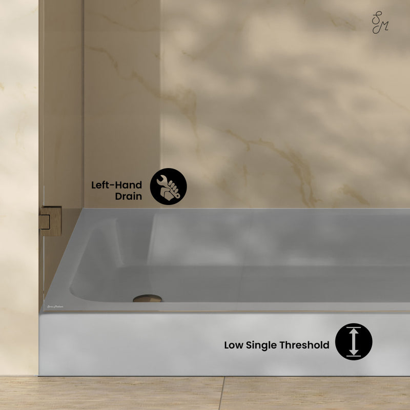 Voltaire 60 x 30 Shower Pan Base with Left Drain in Glossy Gray