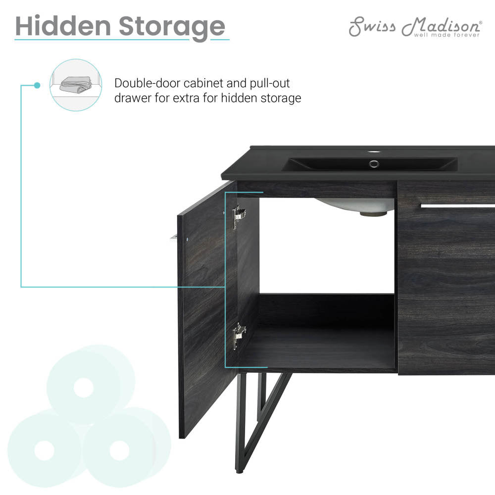 Annecy 60 in. Black Walnut, Double Basin Bathroom Vanity With Black Artificial Stone Sink Top