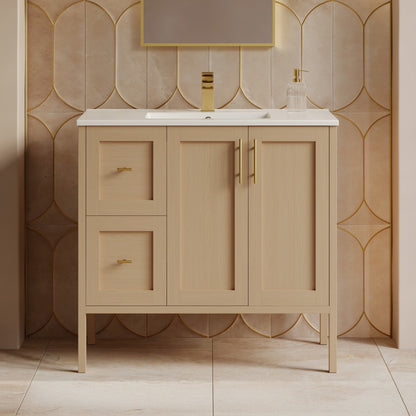 Forme 36" Modular Freestanding Bathroom Vanity with Sink Top in Natural Oak