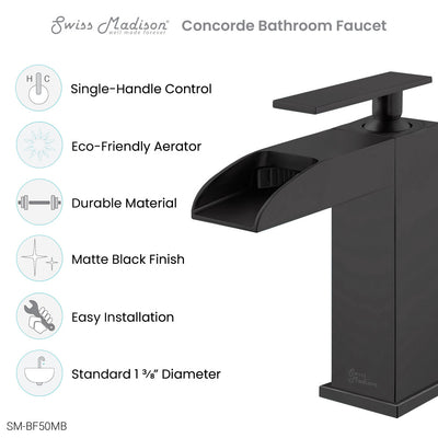 Concorde Single Hole, Single-Handle, Waterfall Bathroom Faucet in Matte Black