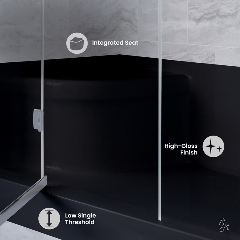 Aquatique 60" x 32" Right Drain, Shower Base in Matte Black