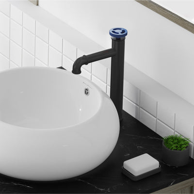 Avallon Single Hole, Single-Handle Wheel, High Arc Bathroom Faucet in Matte Black with Blue Handles