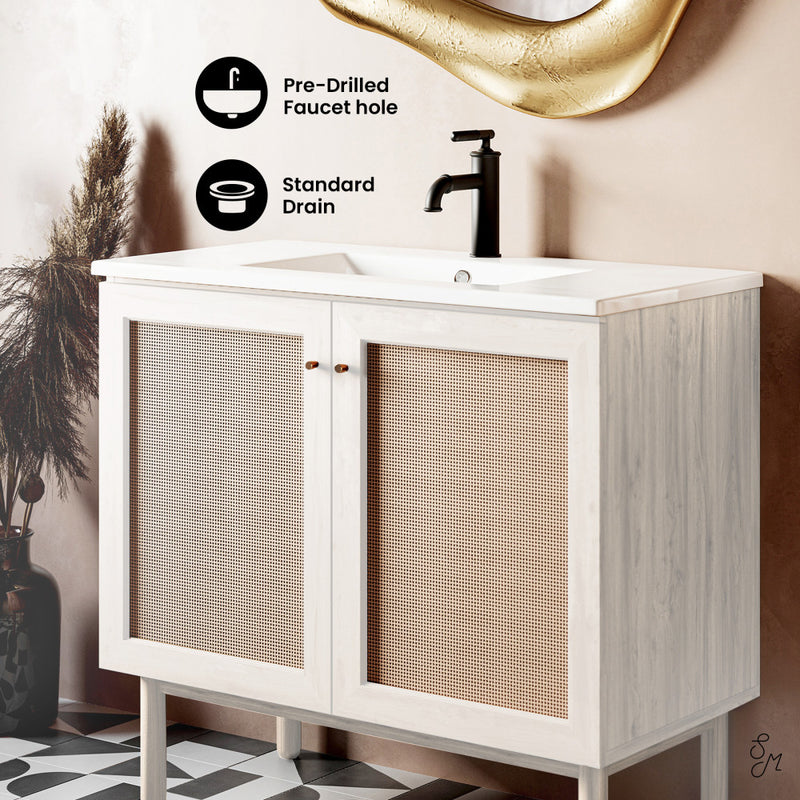 Classe 36" Freestanding Bathroom Vanity in White Oak with Sink Top