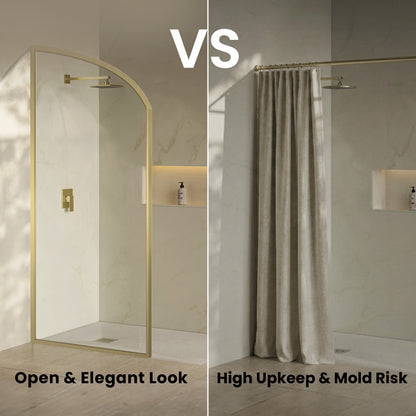 Demi 34 x 76 Framed Fixed 3/8 in. (10mm) Clear Tempered Glass Shower Door with Gold Brushed Frame