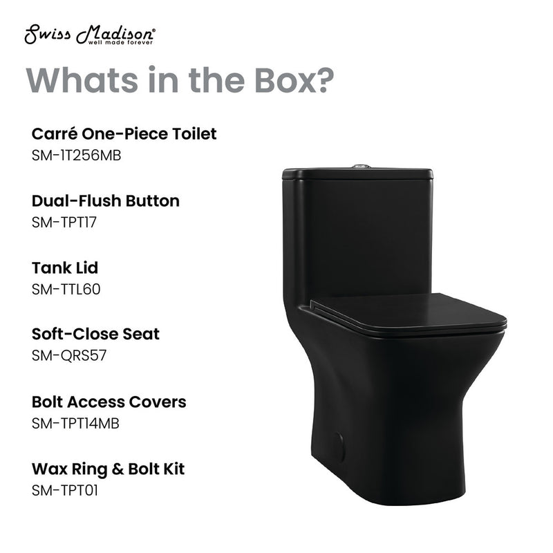 Carre One-Piece Square Toilet Dual-Flush in Matte Black 1.1/1.6 gpf