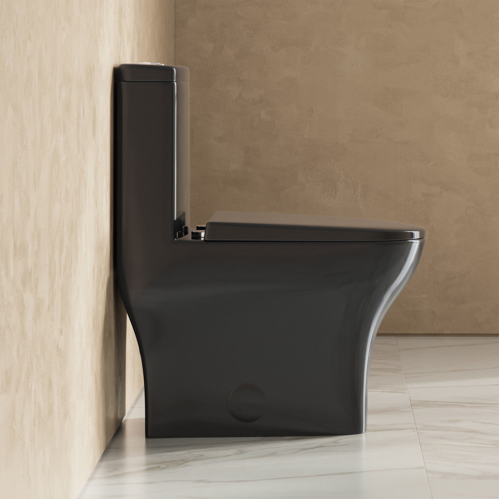 Sublime II One-Piece 12" Rough-in 1.1/1.6 GPF Dual Top Flush Round Compact Toilet in Glossy Black