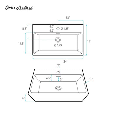 Claire 24" Rectangle Wall-Mount Bathroom Sink in Matte Black