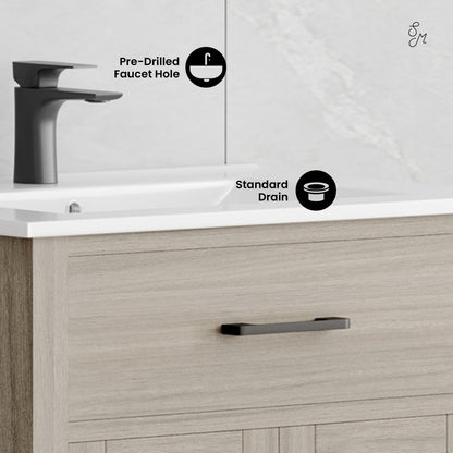 Burdon 24" Freestanding Bathroom Vanity in Weathered Oak with Sink Top