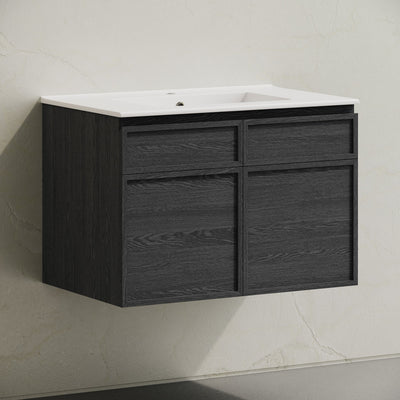 St. Tropez 30" Wall-Mounted Bathroom Vanity in Black Oak with Sink Top