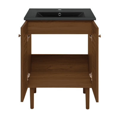 Bron 24" Freestanding Bathroom Vanity in Brown Oak with Black Sink Top