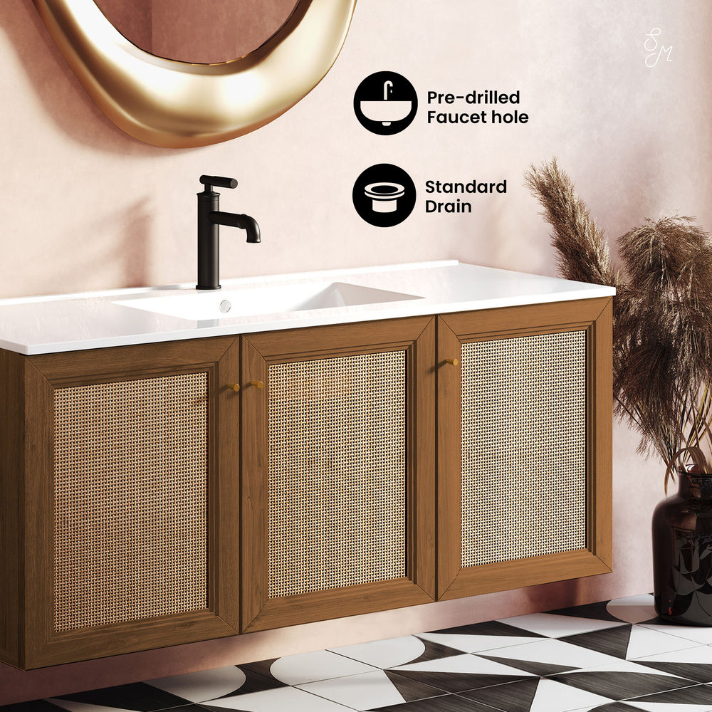 Classe 48" Wall-Mounted Bathroom Vanity in Brown Oak