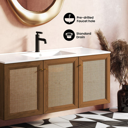Classe 48" Wall-Mounted Bathroom Vanity in Brown Oak