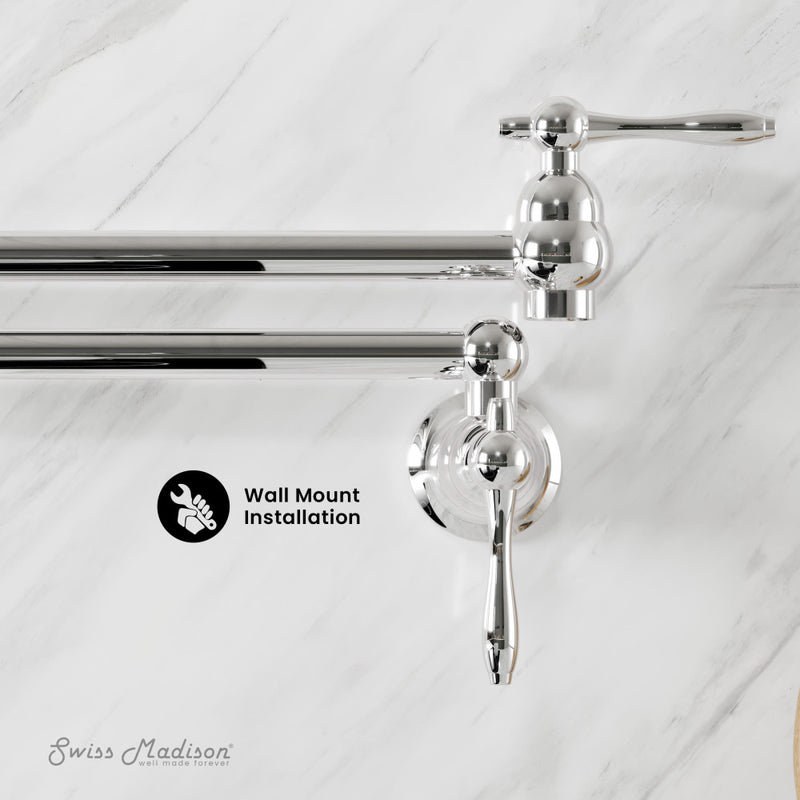 Plaisir Retractable Wall Mount Pot Filler Faucet in Polished Chrome