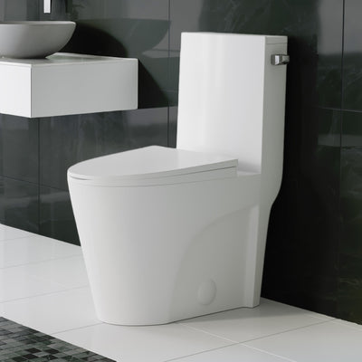 St. Tropez One-Piece 10" Rough-in 1.28 GPF Right-Hand Vortex Flush Elongated Toilet in Glossy White