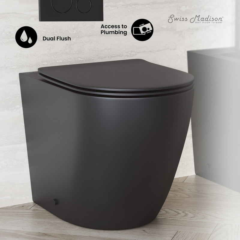 St. Tropez Back-to-Wall Toilet Bundle 0.8/1.6 GPF Dual Flush in Matte Black with Black Flush Plate