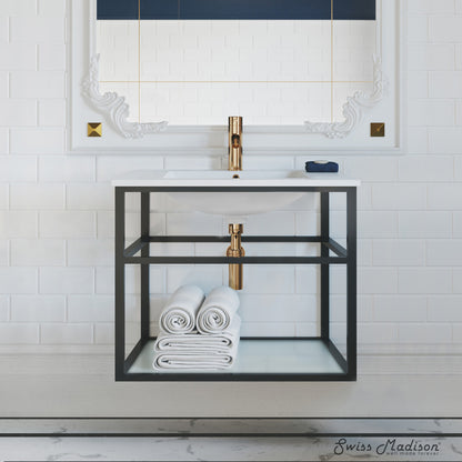 Pierre 30 Single, Open Shelf, Matte Black Metal Frame Bathroom Vanity