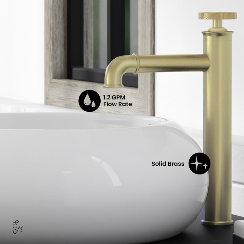 Avallon Single Hole, Single-Handle Wheel, High Arc Bathroom Faucet in Brushed Gold