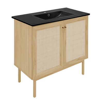 Classe 36" Freestanding Bathroom Vanity in Natural Oak with Black Sink Top