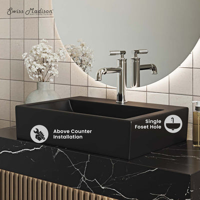 Claire 20 Rectangle Ceramic Vessel Sink, Matte Black