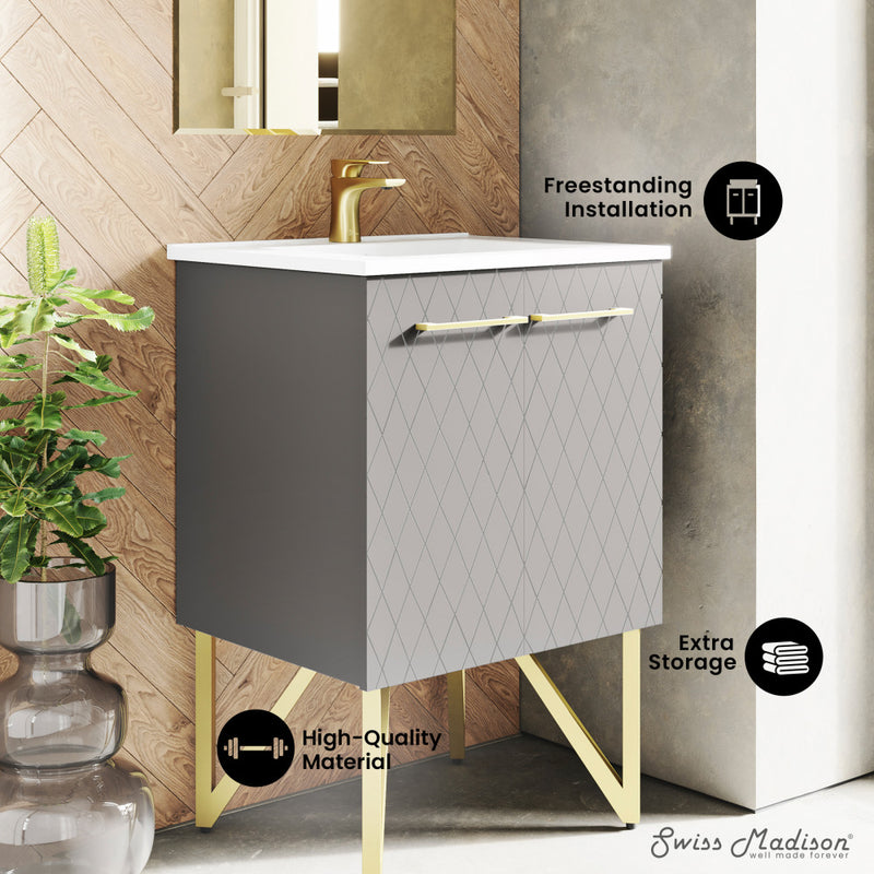 Annecy 24" Freestanding Bathroom Vanity in Diamond Gray with Sink Top