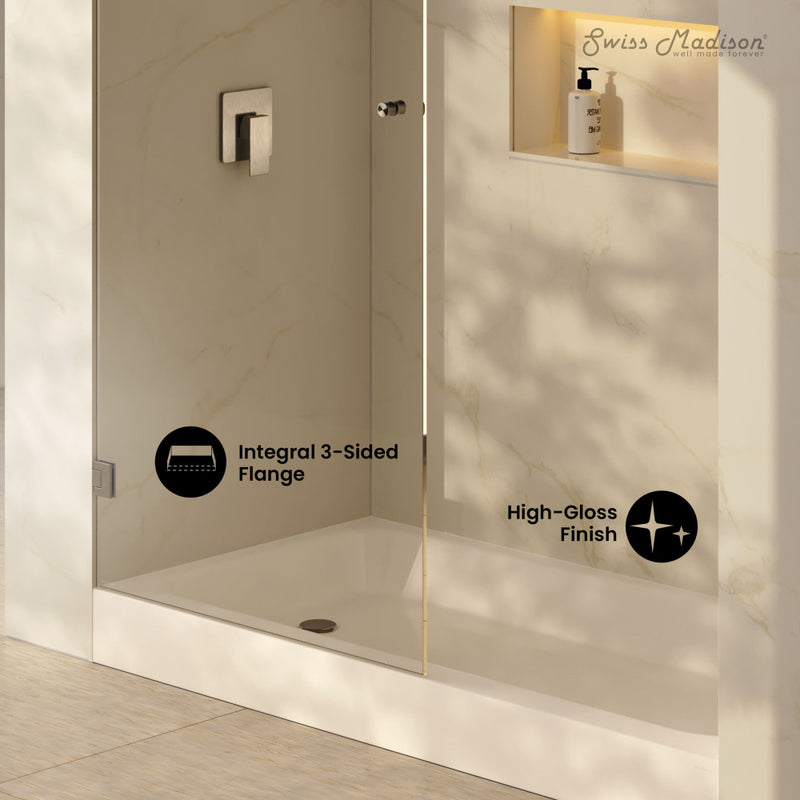 Voltaire 60 x 30 Shower Pan Base with Left Drain in Glossy Bisque