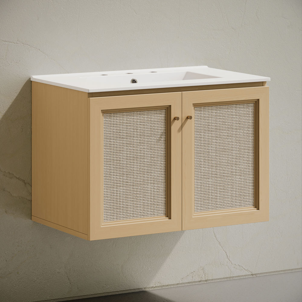 Classe 30" Wall-Mounted Bathroom Vanity in Natural Oak with Widespread Faucet Holes Vanity Top