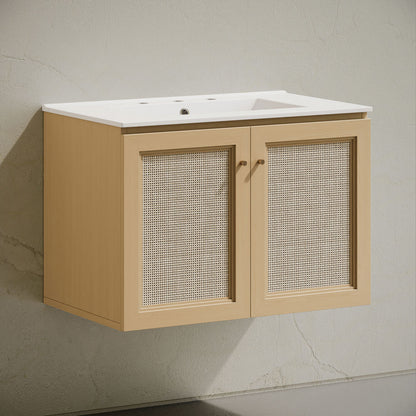 Classe 30" Wall-Mounted Bathroom Vanity in Natural Oak with Widespread Faucet Holes Vanity Top