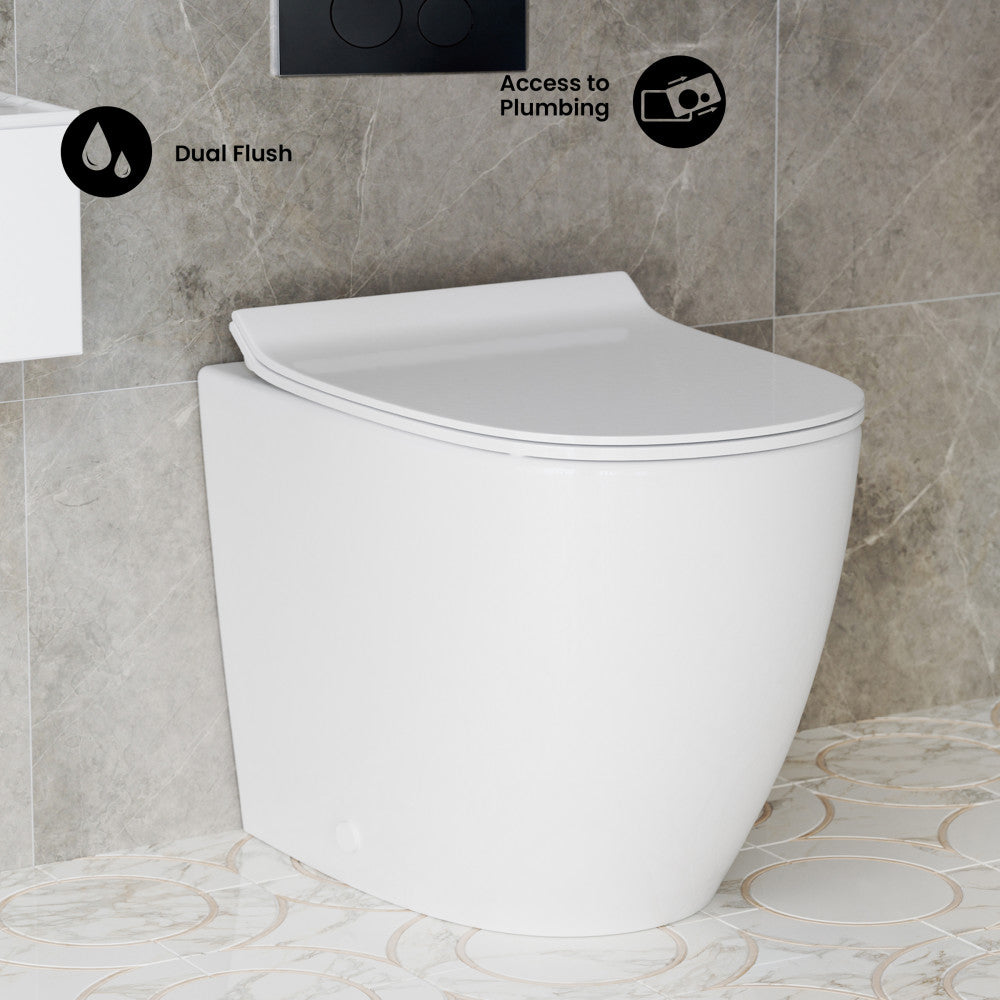 St. Tropez Back-to-Wall Toilet Bundle 0.8/1.6 GPF Dual Flush in Glossy White with Black Flush Plate