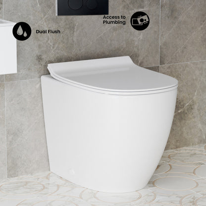 St. Tropez Back-to-Wall Toilet Bundle 0.8/1.6 GPF Dual Flush in Glossy White with Black Flush Plate